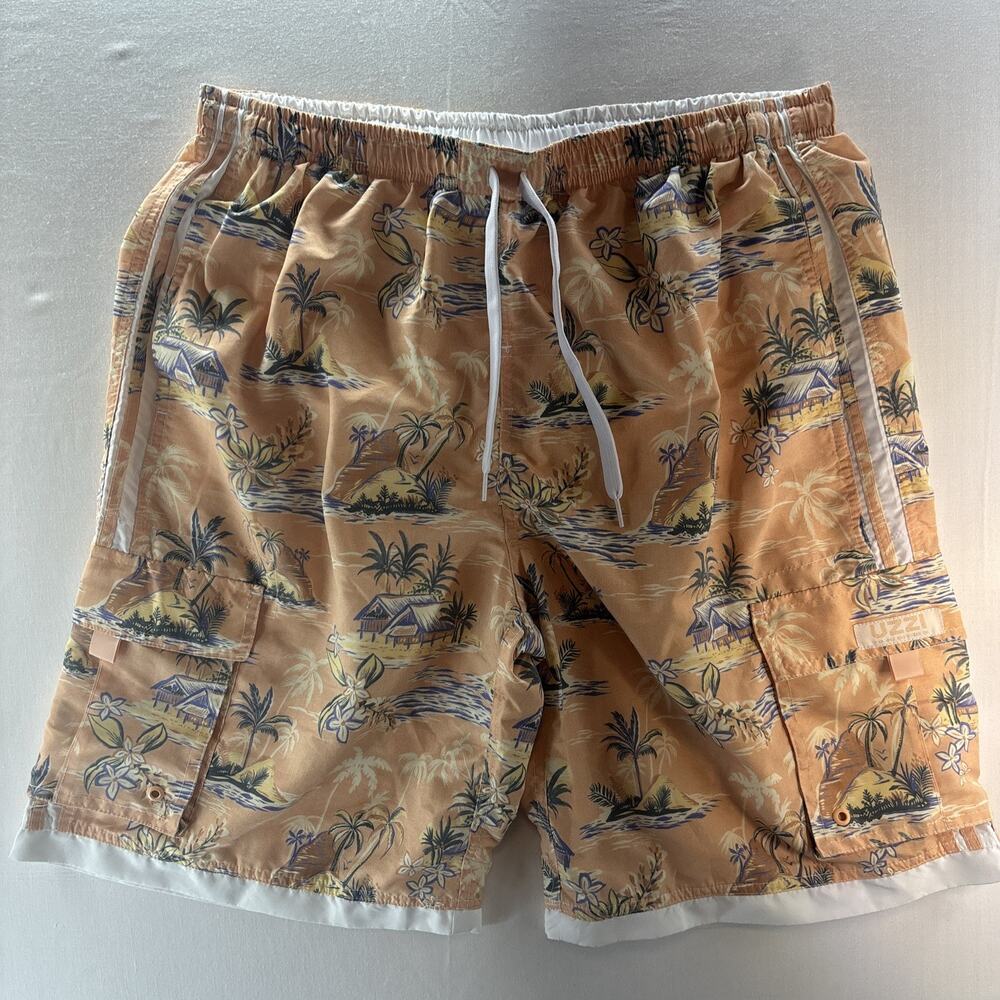 UZZI Active Wear XXL Men's Lined Swim Trunks Tropical Print Drawstring Hawaiian
